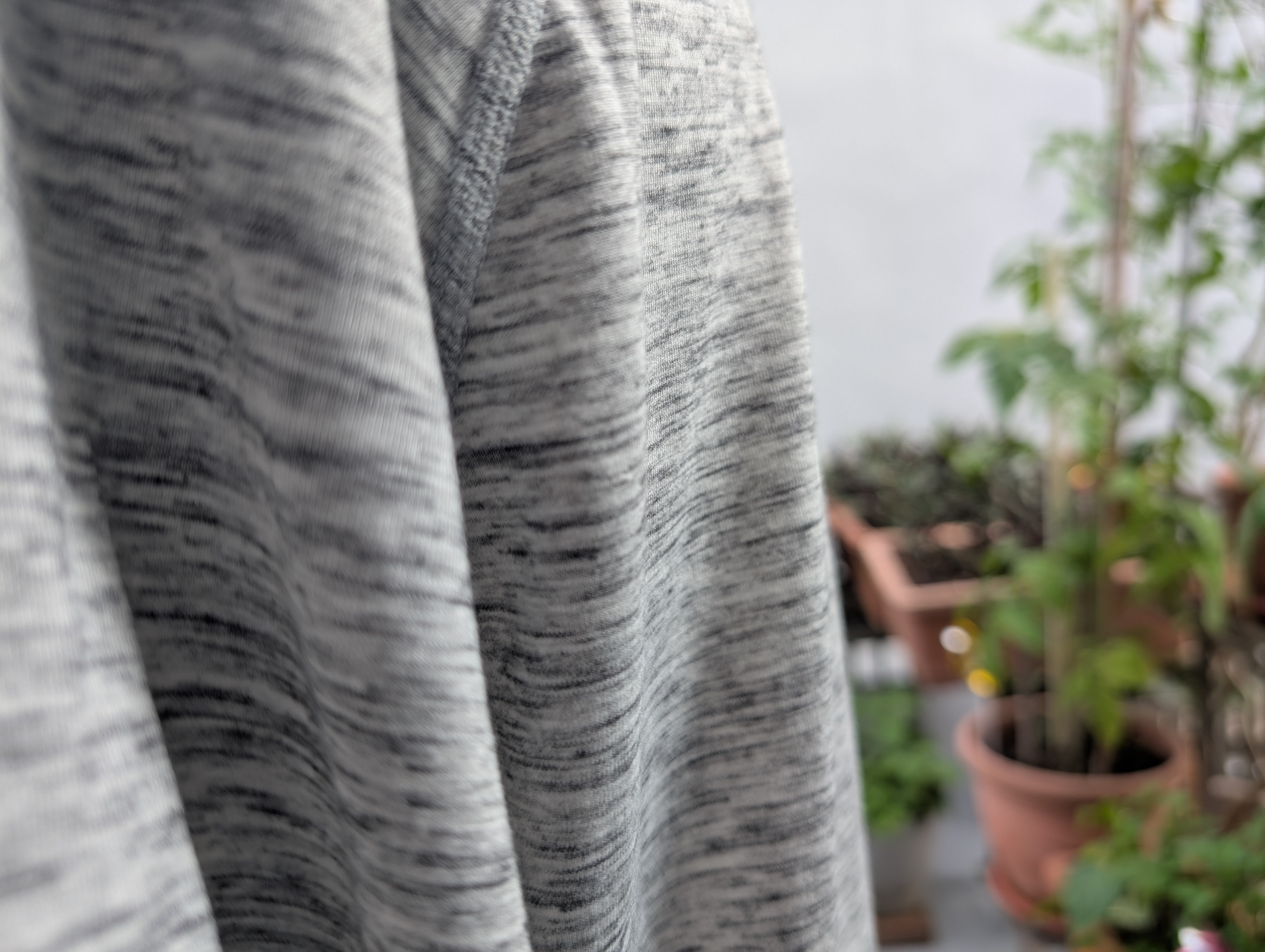 Space-dye fabric — draped texture and color depth